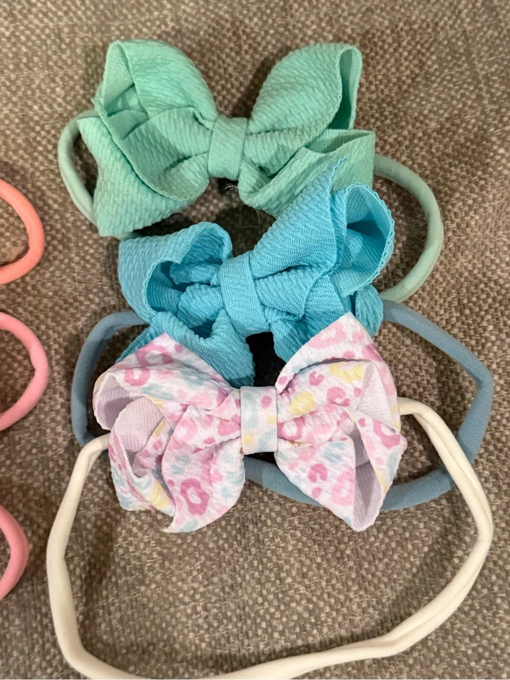 Girls 6 pack Bow Headband Set – Mint, Teal, coral, pink & Pink Floral, striped